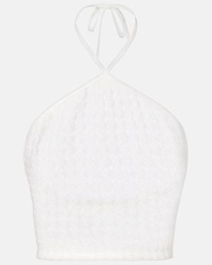 Missoni Open-Knit Halterneck Lame Crop Top - White