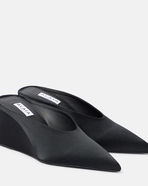 Alaïa Satin Point-Toe Wedge Mules - Black