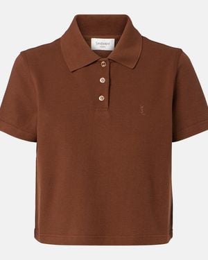 Saint Laurent Cassandre Cotton Pique Polo Shirt - Brown