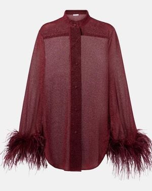 Oséree Lumiere Feather-Trimmed Shirt - Red