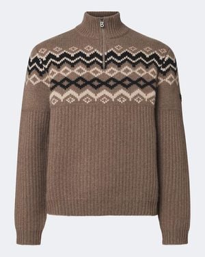 Bogner Ludi Fair Isle Cashmere Half-Zip Jumper - Brown