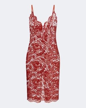 Saint Laurent Cotton-Blend Lace Slip Dress - Red