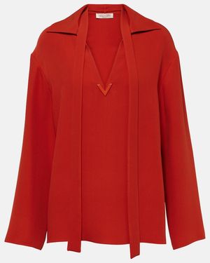Valentino Tie-Neck Silk Blouse - Red