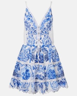 CAMILLA Minikleid Aus Baumwolle Und Seide - Blau