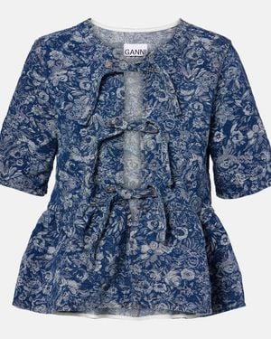 Ganni Top Tapestry Aus Baumwolle - Blau