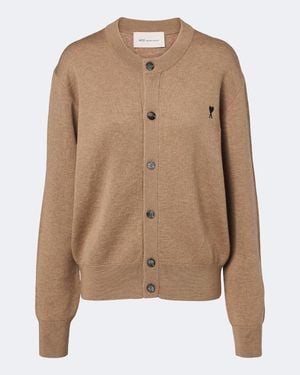 Ami Paris Cardigan Ami De Coeur Aus Wolle - Braun