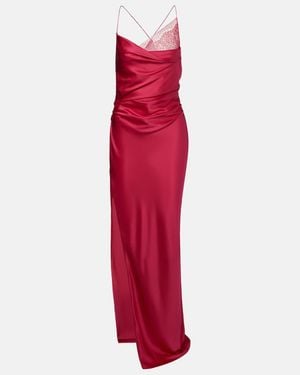 The Sei Draped Lace-Trimmed Silk Satin Gown - Red