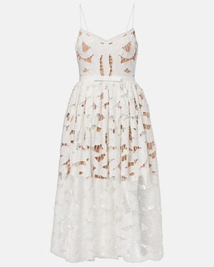 Self-Portrait Bow Lace Linen And Cotton Midi Dress - White
