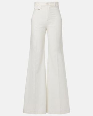 Chloé High-Rise Cotton Canvas Flared Trousers - White