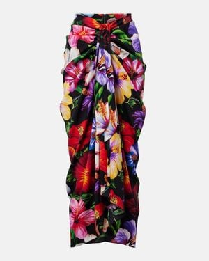 Dolce & Gabbana Draped Floral Silk-Blend Midi Skirt - Red