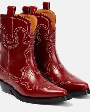 Ganni Embroidered Leather Cowboy Boots