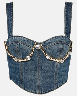 Area Claw Cup Crystal-embellished Denim Bustier - Blue