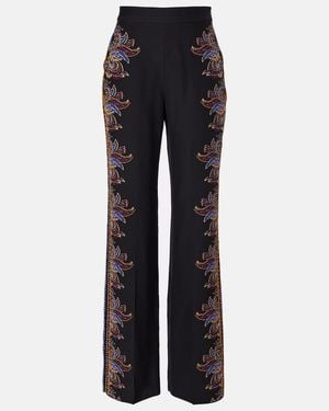 Etro Paisley Silk Wide-Leg Trousers - Blue