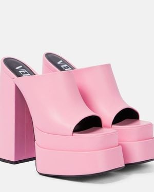Versace Leather Peep-Toe Platform Sandals - Pink