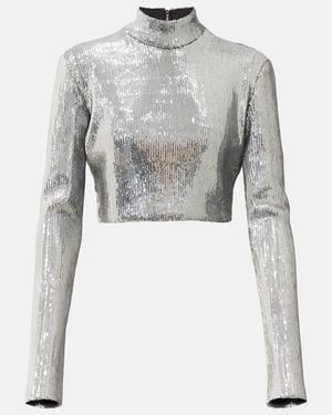 David Koma Sequined Mockneck Crop Top - Gray