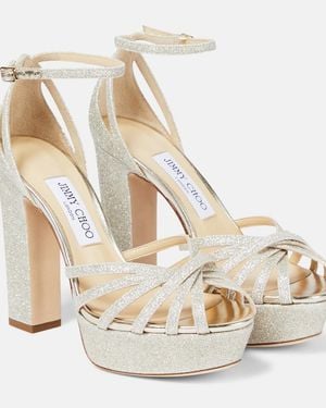 Jimmy Choo Isra Glitter Platform Sandals - Metallic