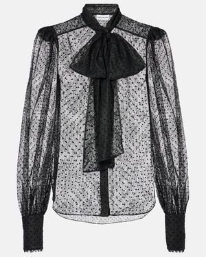 Rebecca Vallance Ethel Tie-Neck Lace Blouse - Grey