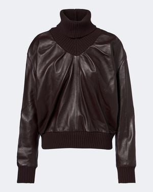 Victoria Beckham Leather Turtleneck Top - Black