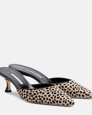 Manolo Blahnik Carolyne 50 Leopard-Print Calf Hair Mules - Metallic