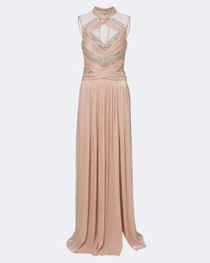 Costarellos Avalia Draped Embellished Georgette Bustier Gown - Pink