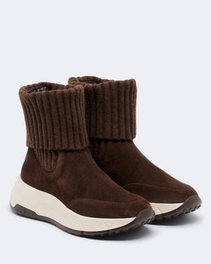 Hogan H669 Knitted Suede Ankle Boots - Brown