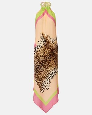 Roberto Cavalli Asymmetric Printed Silk Maxi Dress - Metallic