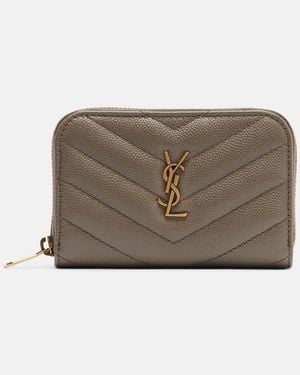 Saint Laurent Cassandre Quilted Leather Card Case - Brown