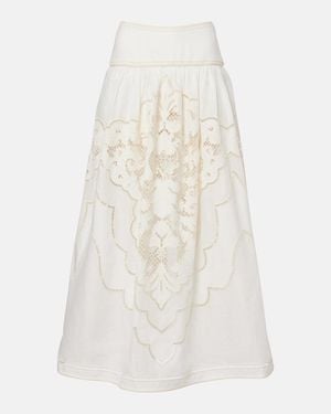 Zimmermann Daylight Embroidered Linen Maxi Skirt - White
