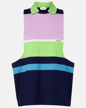 Versace Striped Cotton Jersey Tank Top - Blue