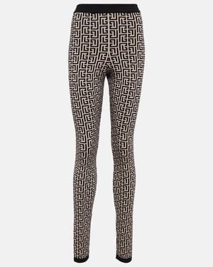 Balmain Knitted Monogram Leggings - Gray