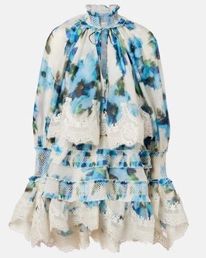 Zimmermann Floral Lace-Trimmed Minidress - Blue