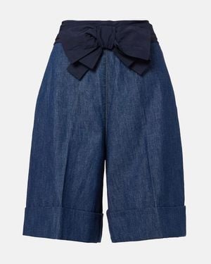 Valentino Bow-Detail Chambray Bermuda Shorts - Blue