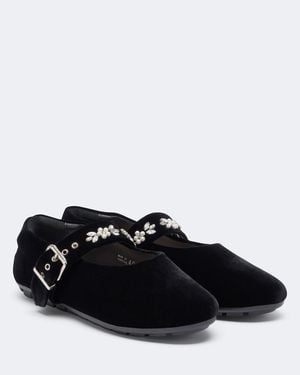 Simone Rocha Embellished Velvet Mary Jane Flats - Black