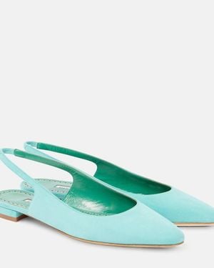 Manolo Blahnik Sawra 10 Suede Slingback Flats - Green