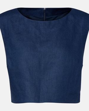 Posse Martina Linen Crop Top - Blue