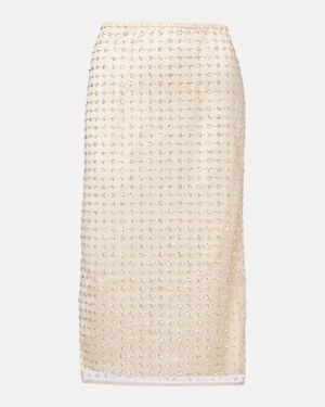 STAUD Ciara Beaded Sheer Tulle Midi Skirt - Natural