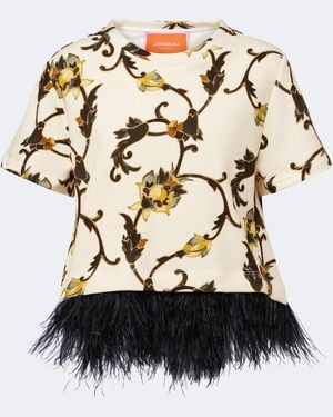 La DoubleJ La Scala Fringed Printed Cotton T-Shirt - Black