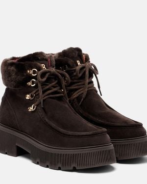 Bogner Turin Shearling-Trimmed Suede Lace-Up Boots - Black