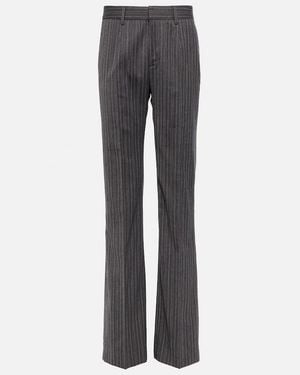 Alessandra Rich Pinstriped High-Rise Straight Pants - Gray