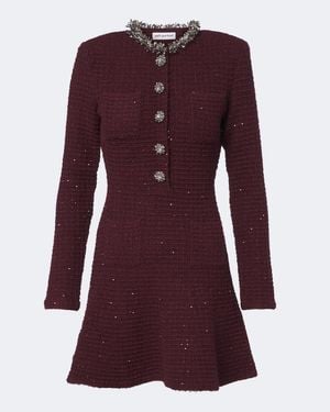 Self-Portrait Embellished Waffle-Knit Minidress - Purple