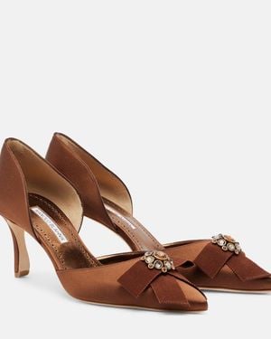 Manolo Blahnik Apidosa Embellished Satin Pumps - Brown