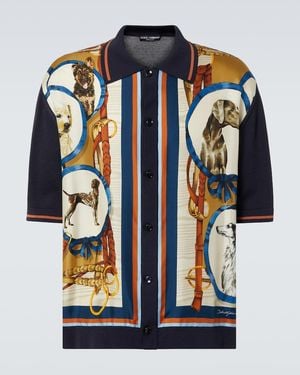 Dolce & Gabbana Printed Silk And Cotton Bowling Shirt - Blue