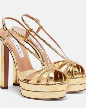 Aquazzura Aimee 130 Metallic Leather Platform Sandals