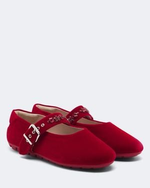 Simone Rocha Embellished Velvet Mary Jane Flats - Red
