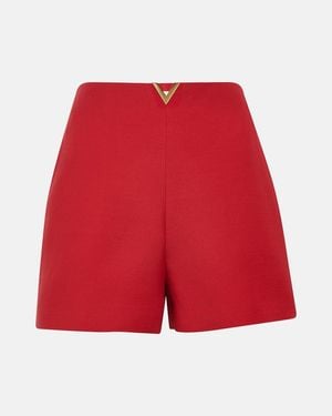 Valentino Crepe Couture High-Rise Shorts - Red