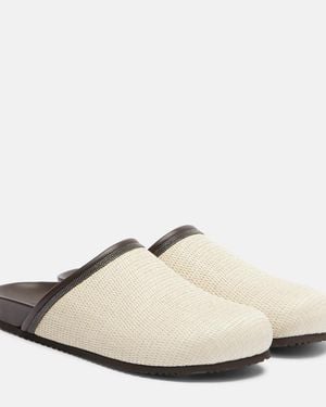 Brunello Cucinelli Monili Leather-Trimmed Mules - White