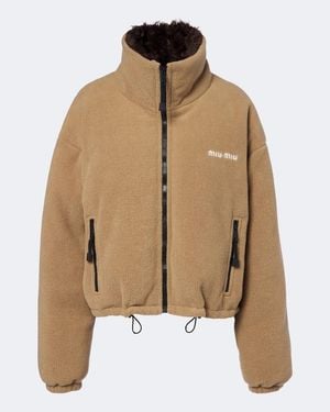 Miu Miu Logo Fleece Down Jacket - Brown