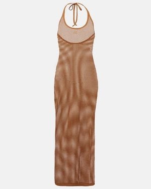 Courreges Sheer Cotton Mesh Midi Dress - Brown