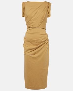 Dries Van Noten Gathered Cotton Jersey Midi Dress - Metallic