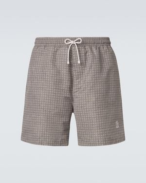 Brunello Cucinelli Logo Swim Trunks - Gray